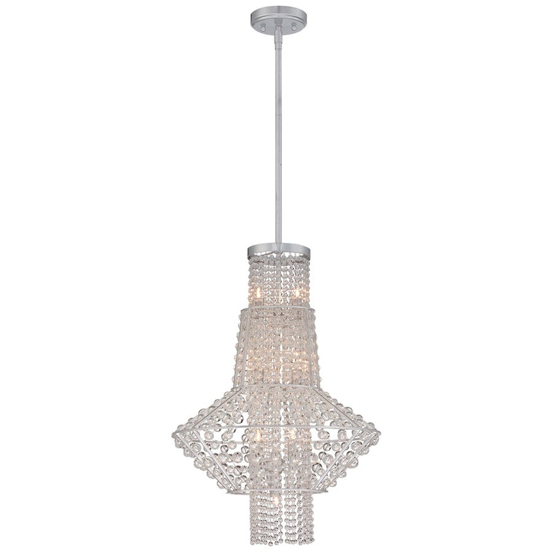 Metropolitan Lighting Saybrook 18in 7-Light Pendant | Traditional Catalina Silver Glass Beads | Dining Room & Kitchen Island | Model N7307-598