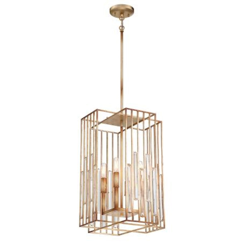 Metropolitan Lighting Ruxton Hall 14in 4-Light Pendant | Contemporary Skyline Gold Leaf | Kitchen Island & Dining Room | Model N7724-710