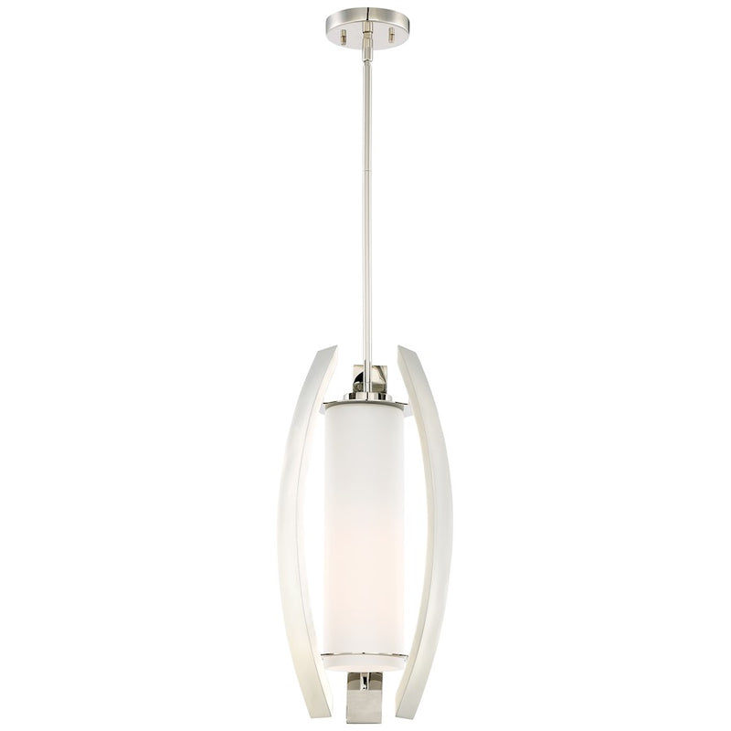 Metropolitan Lighting Glimrende 10in 1-Light Pendant | Contemporary Polished Nickel and Etched Opal Glass | Kitchen Island & Dining | Model N7801-613