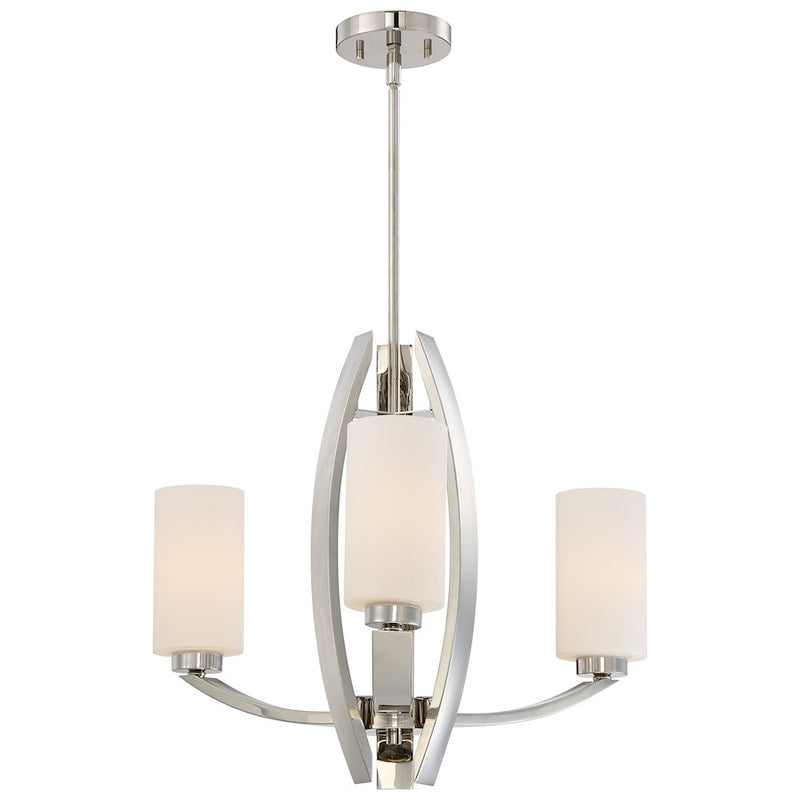 Metropolitan Lighting Glimrende 23in 3-Light Chandelier | Contemporary Polished Nickel and Etched Opal Glass | Dining Room & | Model N7803-613