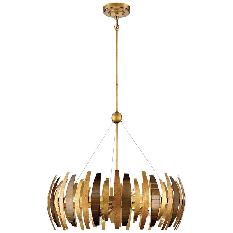 Metropolitan Lighting Manitou 28in 6-Light Chandelier | Transitional Ardor Gold and Bronze Vertical Bars | Dining Room & Entryway | Model N7837-659