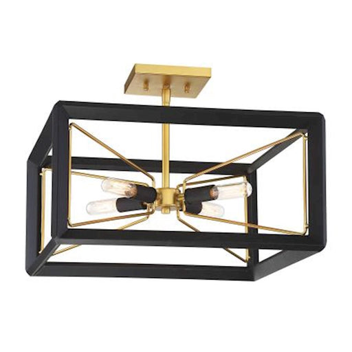 Metropolitan Lighting Sable Point 16in 4-Light Semi-Flush Mount | Contemporary Sand Black with Honey Gold Accents | Damp Rated | Model N7853-707