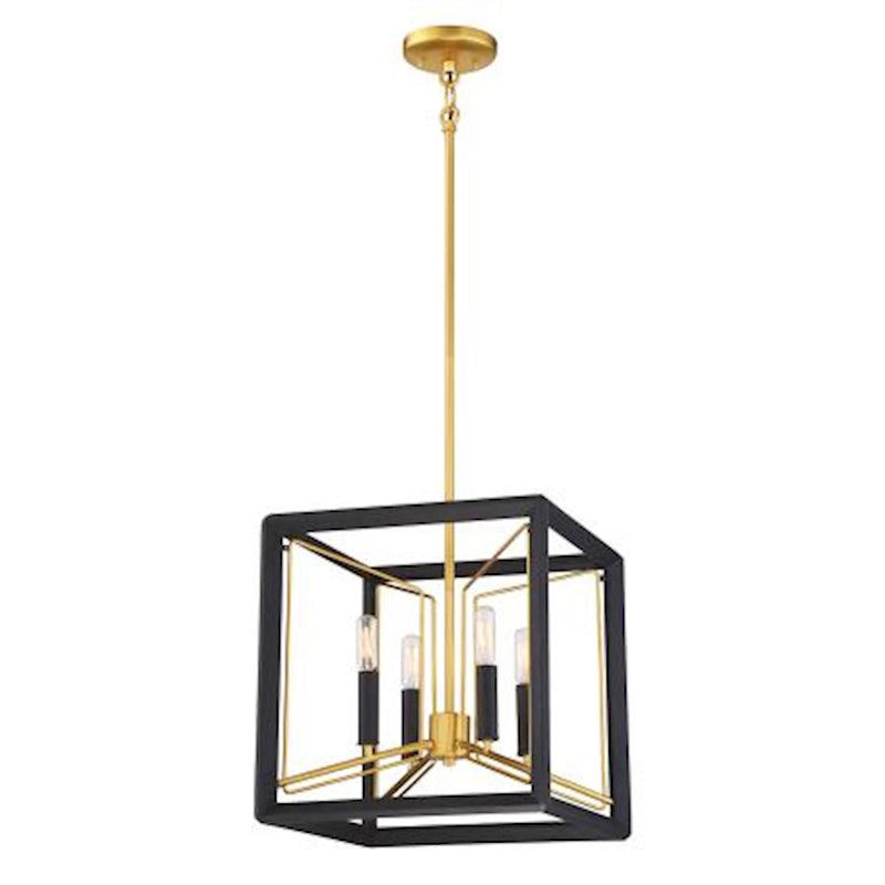Metropolitan Lighting Sable Point 4-Light Pendant 16in | Contemporary Sand Black with Honey Gold Accent | Kitchen Island & Dining | Model N7854-707
