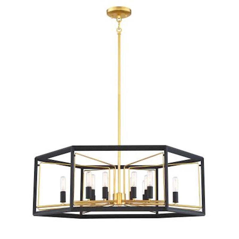 Metropolitan Lighting Sable Point 26in 12-Light Pendant | Contemporary Sand Black with Honey Gold Accent | Kitchen Island & Dining | Model N7855-707
