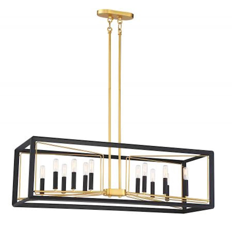 Metropolitan Lighting Sable Point 38in 12-Light Pendant | Industrial Sand Black with Honey Gold Accent Metal | Kitchen Island & | Model N7856-707
