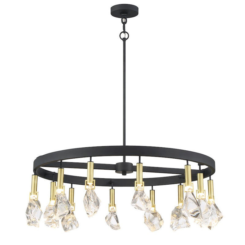 Minka Metropolitan Rare Elements 32in 12-Light Chandelier | Transitional Sand Coal and Vintage Brass | Damp-Rated Grand Dining | Model N7869-678-L