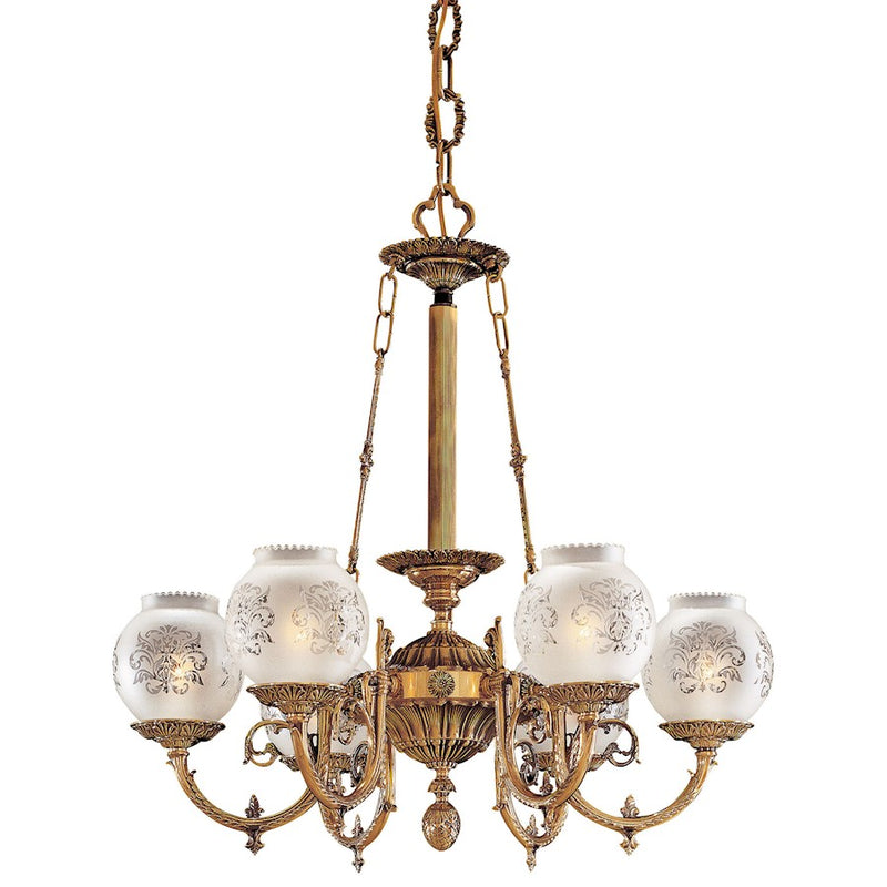 Metropolitan Lighting Family Collection 26in 6-Light Chandelier | Traditional Classic Brass and Frosted Etched Glass | Dining Room & | Model N801906