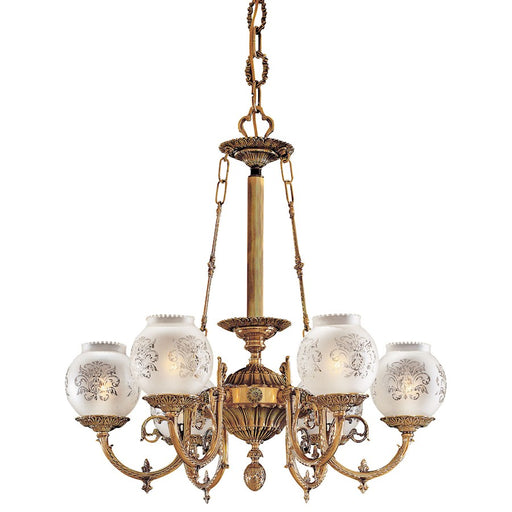 Metropolitan Lighting Family Collection 26in 6-Light Chandelier | Traditional Classic Brass and Frosted Etched Glass | Dining Room & | Model N801906