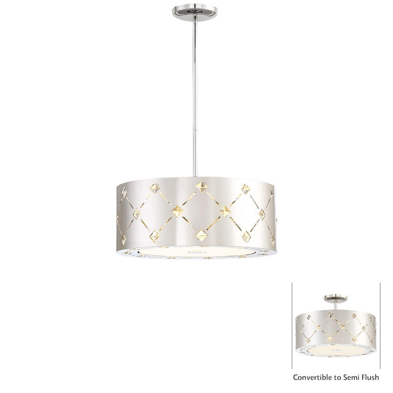 George Kovacs Crowned 16in 1-Light LED Pendant | Chrome Crystal and Stainless Steel | Kitchen Island & Dining Room | Model P1032-077-L
