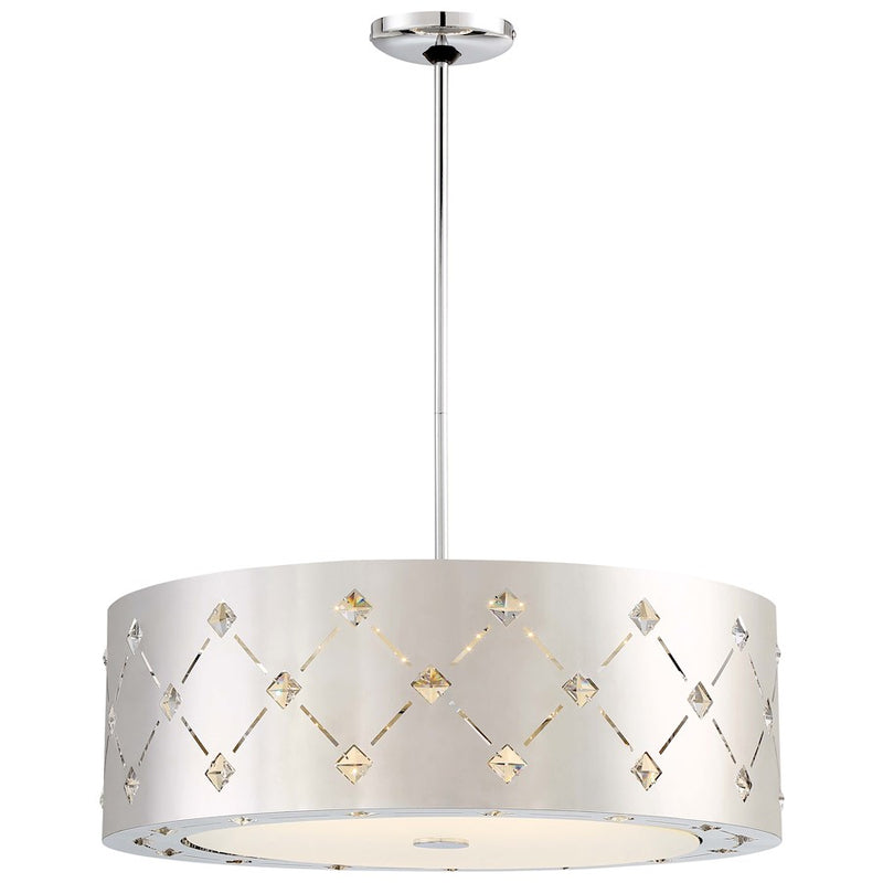 George Kovacs Crowned 22in LED Pendant | Chrome Stainless Steel and Clear Crystal | Dining Room & Kitchen Island | Model P1034-077-L