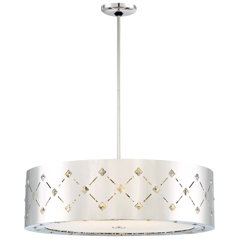 George Kovacs Crowned 28in 1-Light LED Pendant | Chrome Crystal and Stainless Steel | Kitchen Island & Dining Room | Model P1035-077-L