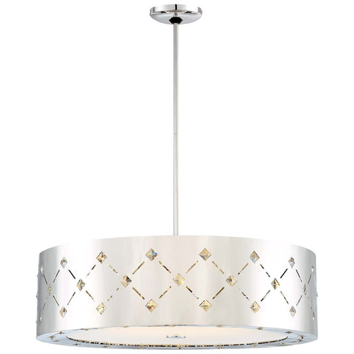 George Kovacs Crowned 28in 1-Light LED Pendant | Chrome Crystal and Stainless Steel | Kitchen Island & Dining Room | Model P1035-077-L