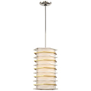George Kovacs Levels LED Mini Pendant | Contemporary Polished Nickel and Honey Gold with White Fabric Shade | Kitchen Island & | Model P1071-657-L