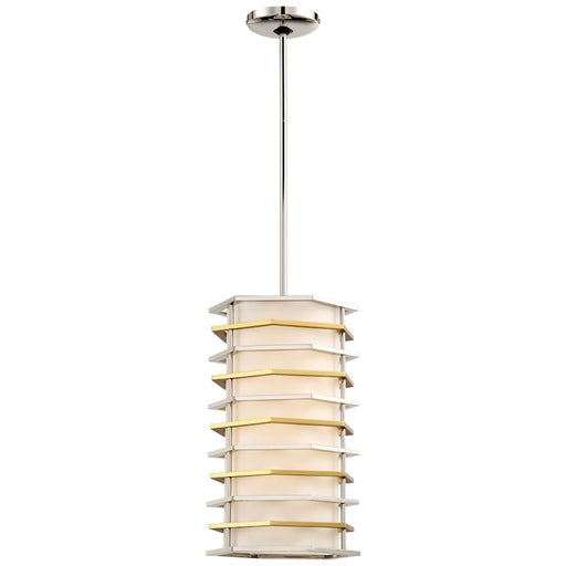 George Kovacs Levels LED Mini Pendant | Contemporary Polished Nickel and Honey Gold with White Fabric Shade | Kitchen Island & | Model P1071-657-L