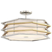 George Kovacs Levels 20in 1-Light Semi-Flush | Contemporary Polished Nickel and Honey Gold with White Linen Shade | Entryway & | Model P1072-657-L