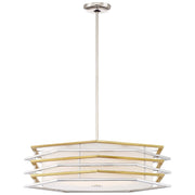 George Kovacs Levels 26in 1-Light LED Pendant | Polished Nickel and Honey Gold with White Linen Shade | Kitchen Island & Dining | Model P1074-657-L
