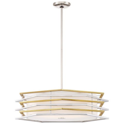 George Kovacs Levels 26in 1-Light LED Pendant | Polished Nickel and Honey Gold with White Linen Shade | Kitchen Island & Dining | Model P1074-657-L
