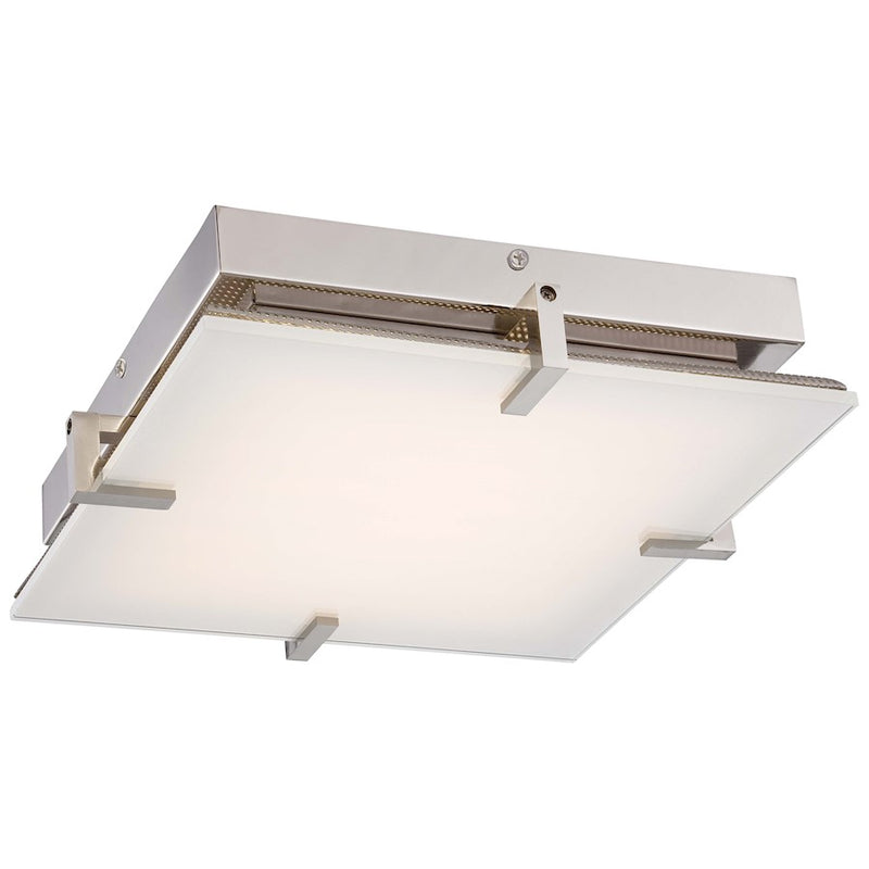 George Kovacs Hooked 14in LED Flush Mount | Polished Nickel Contemporary | Hallway & Bedroom Ceiling Light | 14 x 14 x 3 in | Model P1111-613-L