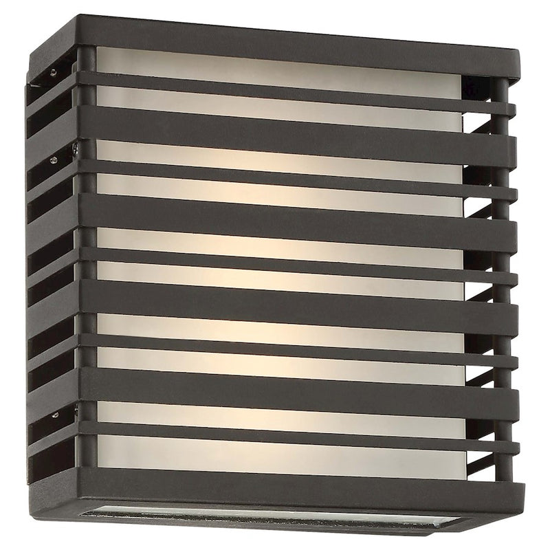 George Kovacs Obscurity 8in LED Wall Sconce | Transitional Sand Black and Etched White Glass | Entryway & Covered Patio | Model P1143-066-L