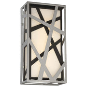 George Kovacs Duvera 13in 1-Light Wall Sconce | Contemporary Sand Silver+Sand Black and Etched White Glass | Indoor & Covered | Model P1147-658-L