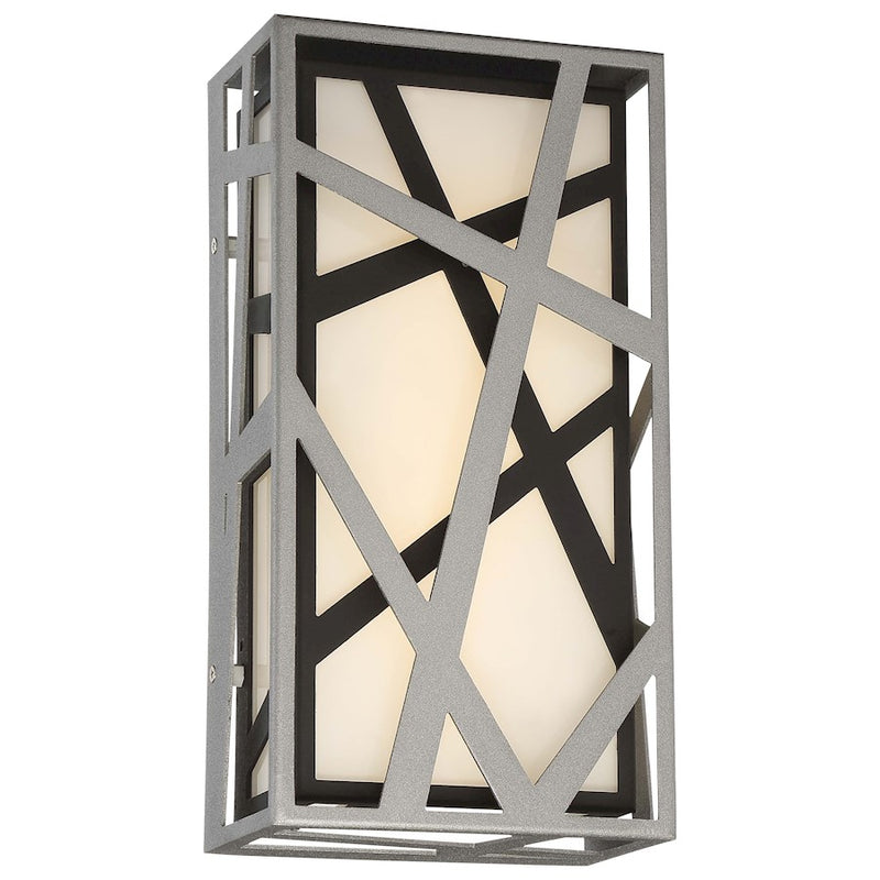 George Kovacs Duvera 13in 1-Light Wall Sconce | Contemporary Sand Silver+Sand Black and Etched White Glass | Indoor & Covered | Model P1147-658-L