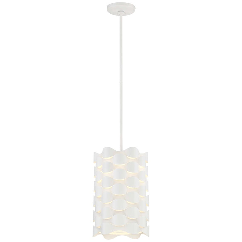 George Kovacs Coastal Current 9in 1-Light LED Mini Pendant | Coastal Sand White Metal and White Linen Shade | Kitchen Island & | Model P1301-655-L