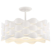 George Kovacs Coastal Current 18in 1-Light LED Semi-Flush | Coastal Sand White Metal and White Linen Shade | Bedroom & Hallway | Model P1302-655-L