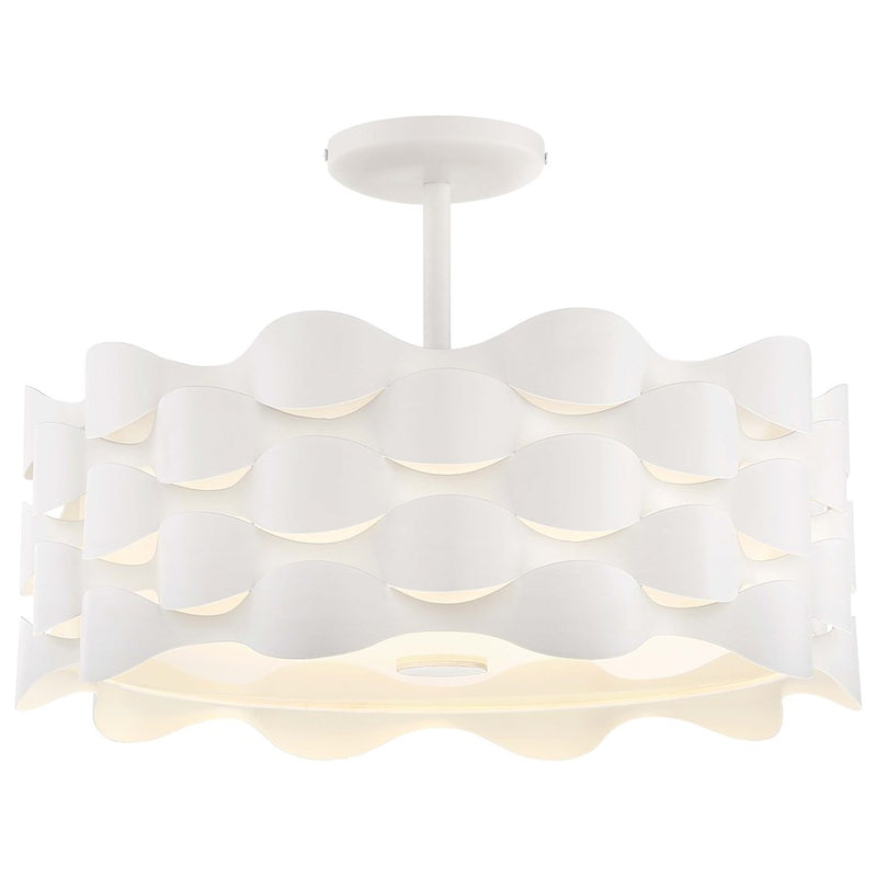 George Kovacs Coastal Current 18in 1-Light LED Semi-Flush | Coastal Sand White Metal and White Linen Shade | Bedroom & Hallway | Model P1302-655-L