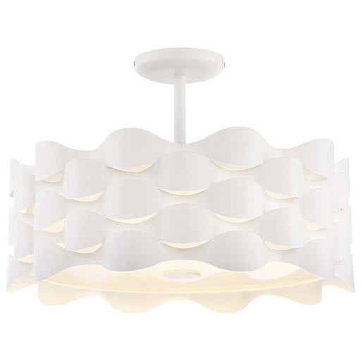 George Kovacs Coastal Current 18in 1-Light LED Semi-Flush | Coastal Sand White Metal and White Linen Shade | Bedroom & Hallway | Model P1302-655-L