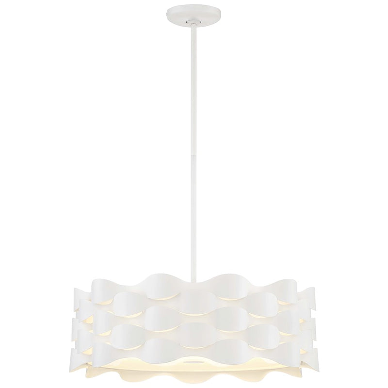 George Kovacs Coastal Current 21in 1-Light LED Pendant | Coastal Sand White Metal and White Linen | Kitchen Island & Dining Room | Model P1304-655-L