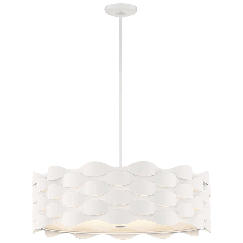 George Kovacs Coastal Current 26in 1-LED Pendant | Contemporary Sand White Metal and White Linen | Kitchen Island & Dining Room | Model P1305-655-L