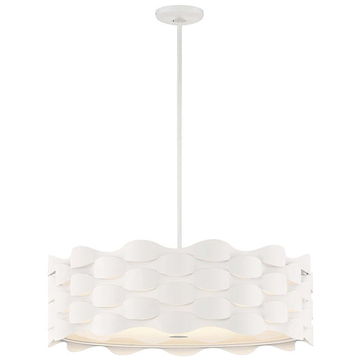 George Kovacs Coastal Current 26in 1-LED Pendant | Contemporary Sand White Metal and White Linen | Kitchen Island & Dining Room | Model P1305-655-L