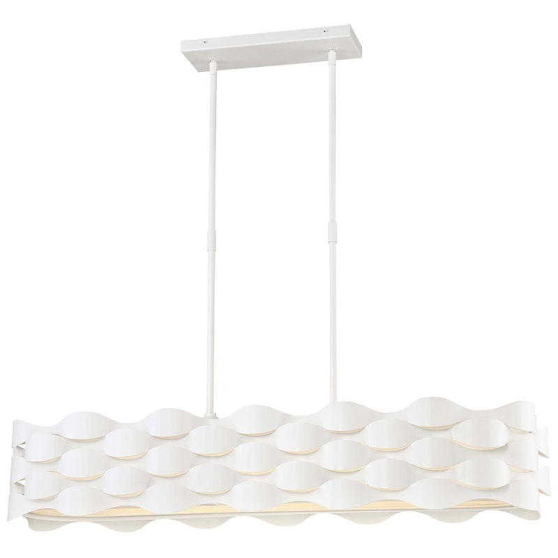 George Kovacs Coastal Current 39in 1-LED Island Light | Contemporary Sand White Metal and White Linen | Kitchen Island & Dining | Model P1306-655-L