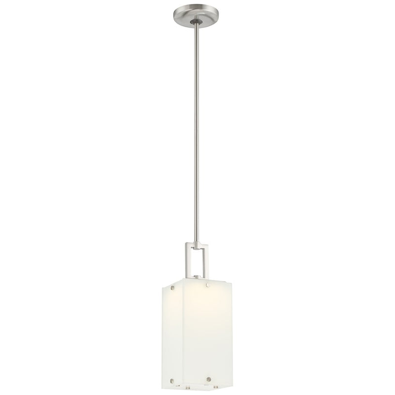 George Kovacs Button 6in 1-LED Mini Pendant | Contemporary Brushed Nickel and Etched White Reeded Glass | Kitchen Island & Accent | Model P1321-084-L