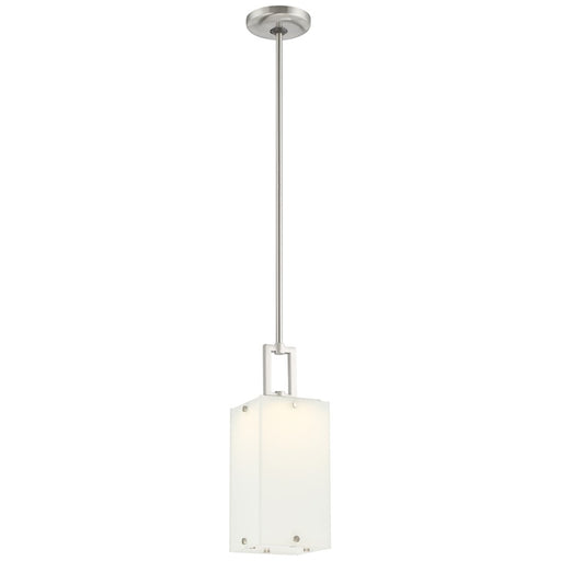 George Kovacs Button 6in 1-LED Mini Pendant | Contemporary Brushed Nickel and Etched White Reeded Glass | Kitchen Island & Accent | Model P1321-084-L