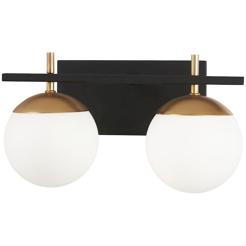 George Kovacs Alluria 2-Light Bathroom Vanity Light | Weathered Black and Autumn Gold Metal with Etched Opal Glass | Bathroom | Model P1352-618