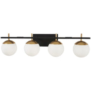 George Kovacs Alluria 33in 4-Light Bathroom Vanity Light | Minimalist Weathered Black and Autumn Gold with Etched Opal Glass | Model P1354-618