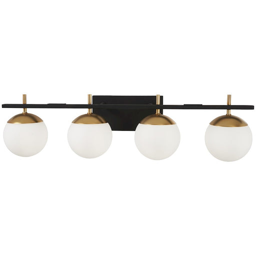George Kovacs Alluria 33in 4-Light Bathroom Vanity Light | Minimalist Weathered Black and Autumn Gold with Etched Opal Glass | Model P1354-618