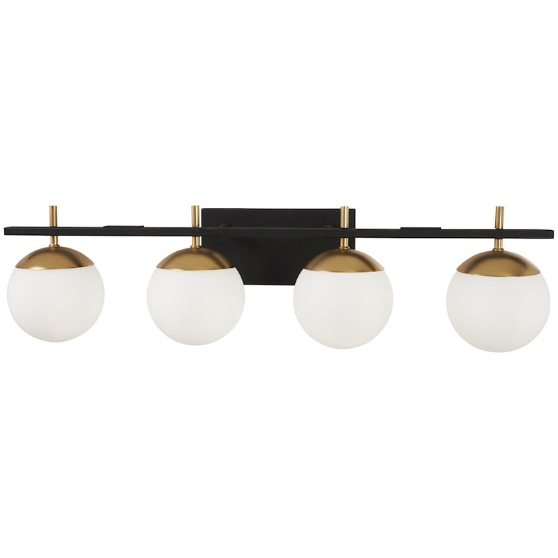 George Kovacs Alluria 33in 4-Light Bathroom Vanity Light | Minimalist Weathered Black and Autumn Gold with Etched Opal Glass | Model P1354-618