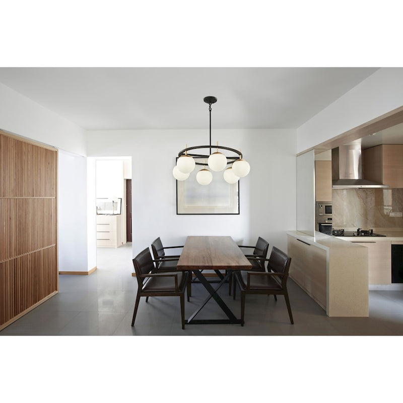George Kovacs Alluria 27in 1-Light Pendant | Weathered Black and Autumn Gold Etched Opal Glass | Kitchen Island & Dining Room | Model P1356-618