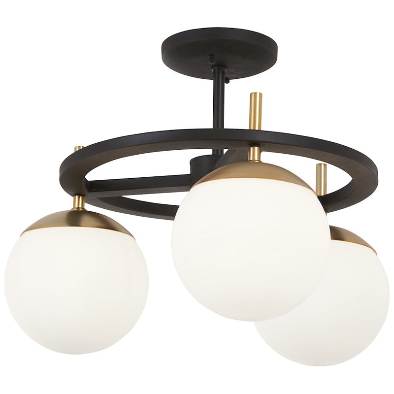 George Kovacs Alluria 18in Semi-Flush Mount | Weathered Black and Autumn Gold Etched Opal Glass | Entryway & Hallway Ceiling Light | Model P1357-618