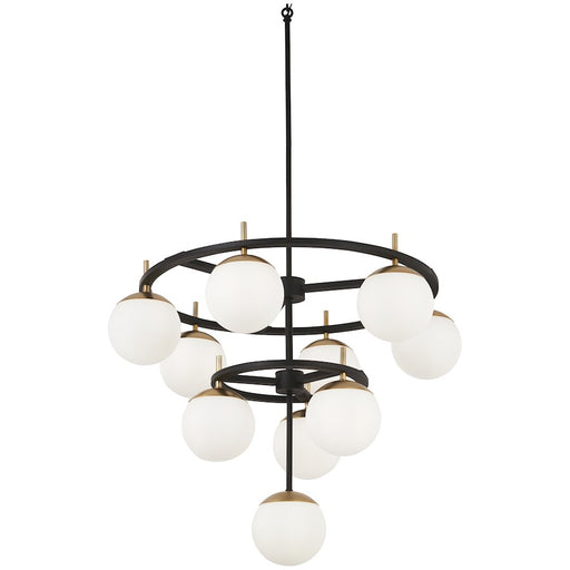 George Kovacs Alluria 30in 6-Light Chandelier | Minimalist Weathered Black and Autumn Gold with Etched Opal Glass | Dining Room & | Model P1358-618