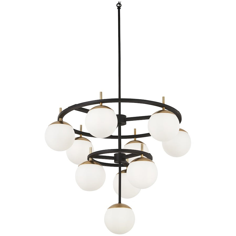 George Kovacs Alluria 30in 6-Light Chandelier | Minimalist Weathered Black and Autumn Gold with Etched Opal Glass | Dining Room & | Model P1358-618