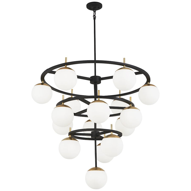 George Kovacs Alluria 36in 6-Light Chandelier | Contemporary Weathered Black and Autumn Gold Metal with Etched Opal Glass | Dining | Model P1359-618
