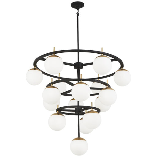 George Kovacs Alluria 36in 6-Light Chandelier | Contemporary Weathered Black and Autumn Gold Metal with Etched Opal Glass | Dining | Model P1359-618