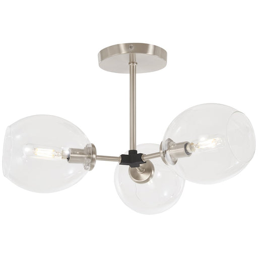 George Kovacs Nexpo 19in 3-Light Semi-Flush Mount | Brushed Nickel with Black Accents and Clear Glass | Living Room & Dining Room | Model P1363-619