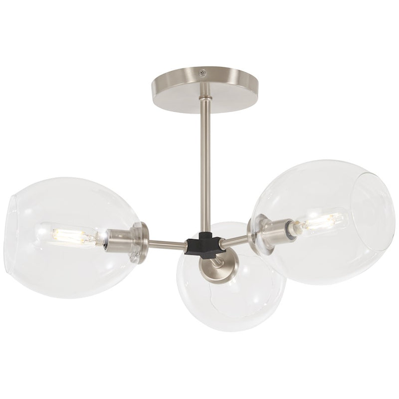 George Kovacs Nexpo 19in 3-Light Semi-Flush Mount | Brushed Nickel with Black Accents and Clear Glass | Living Room & Dining Room | Model P1363-619