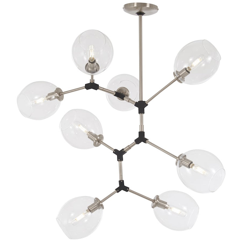 George Kovacs Nexpo 25in 8-Light Pendant | Brushed Nickel with Black Accents and Clear Glass | Dining Room & Kitchen Island | Model P1365-619
