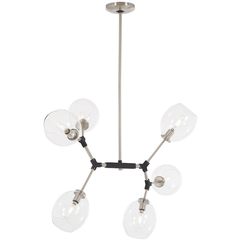 George Kovacs Nexpo 34in 6-Light Pendant | Brushed Nickel and Black Accents Clear Glass | Kitchen Island & Dining Room | Model P1366-619