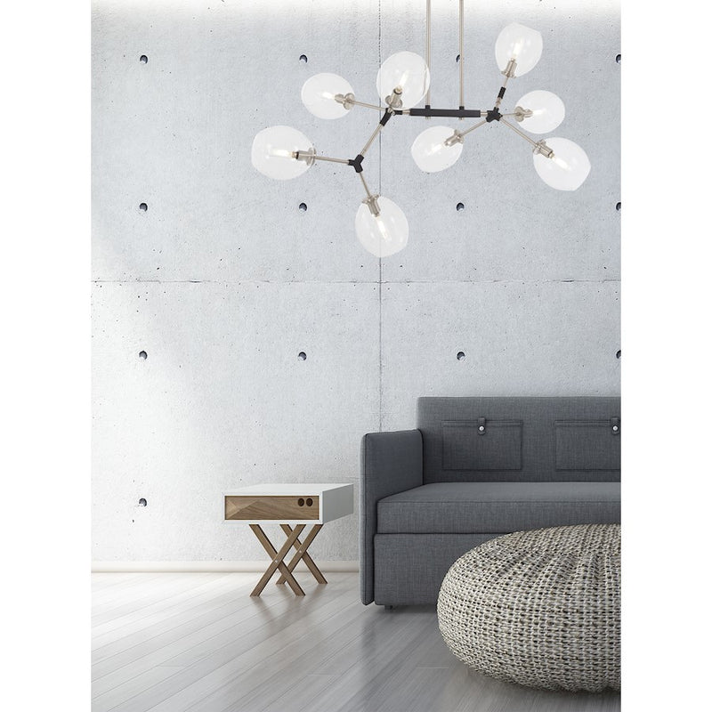 George Kovacs Nexpo 41in 8-Light Chandelier | Modern Brushed Nickel with Black Accents and Clear Glass | Dining Room & Living Room | Model P1368-619